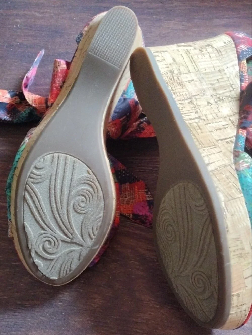 Impo Multicolor Ankle Tie Cork Wedge Sandals With Memory Foam Size 8.5 NWOT